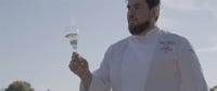 Chef Julien Lefevbre tasting the Krug Grande cuvée au chateau cordeillan bages